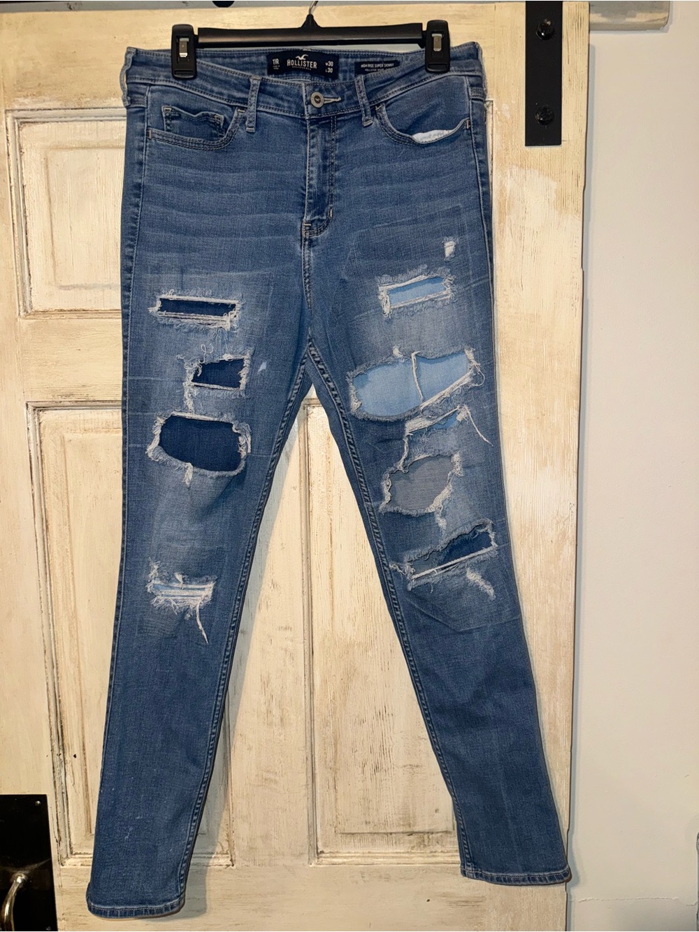 Hollister High Rise Super Skinny Jeans W30 L30 Distressed Ripped Medium Wash
